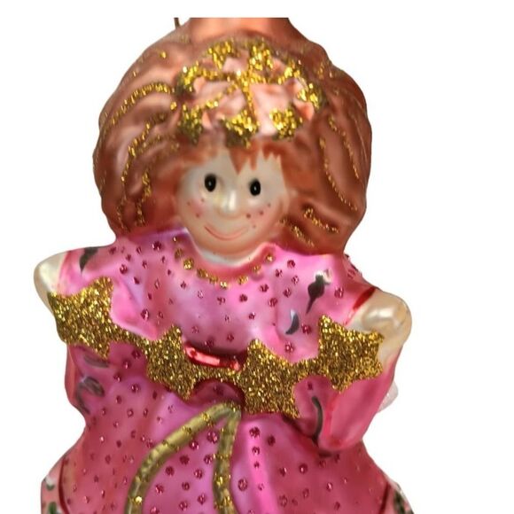 Fitz and Floyd Glass Pink Girl Angel Ornament Holiday Christmas 5” Tall ~ 2004 - Picture 3 of 11